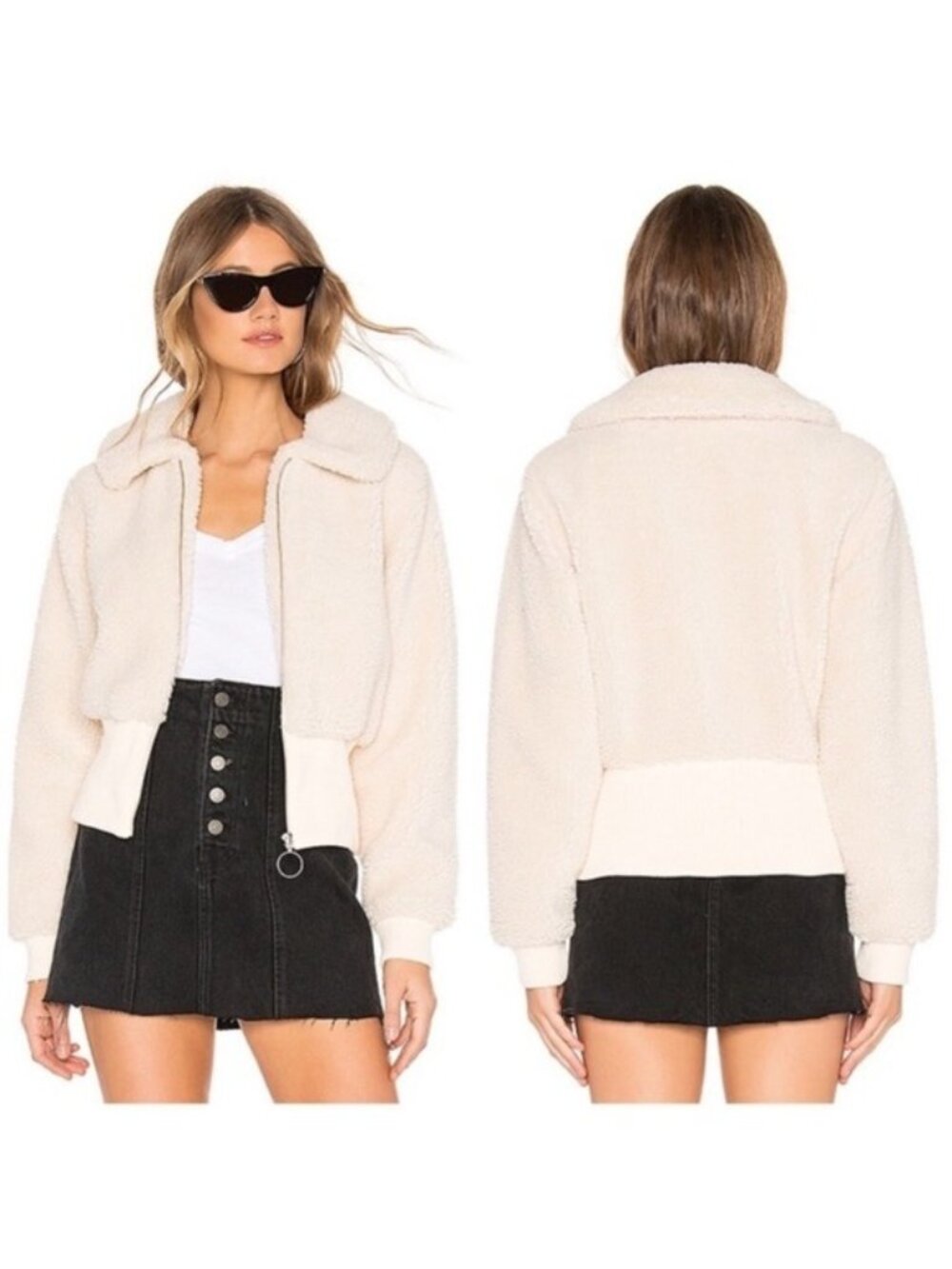Lovers and Friends Coco Zip Up teddy Jacket in Creme Brulee size XXS